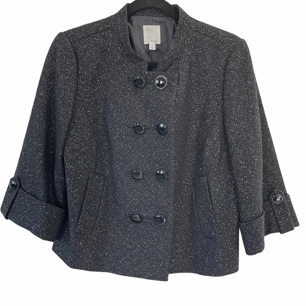 Halogen Jacket Medium Black Silver Sparkles Butto… - image 1
